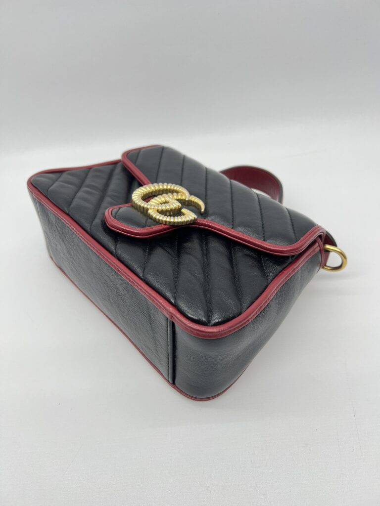 Gucci Mini Marmont Top Handle Black List Red GHW