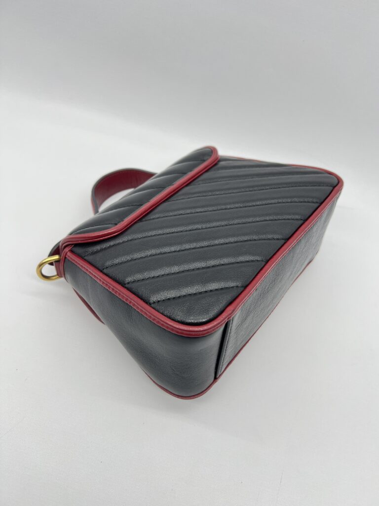 Gucci Mini Marmont Top Handle Black List Red GHW