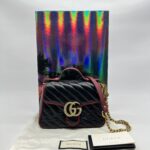 Gucci Mini Marmont Top Handle Black List Red GHW