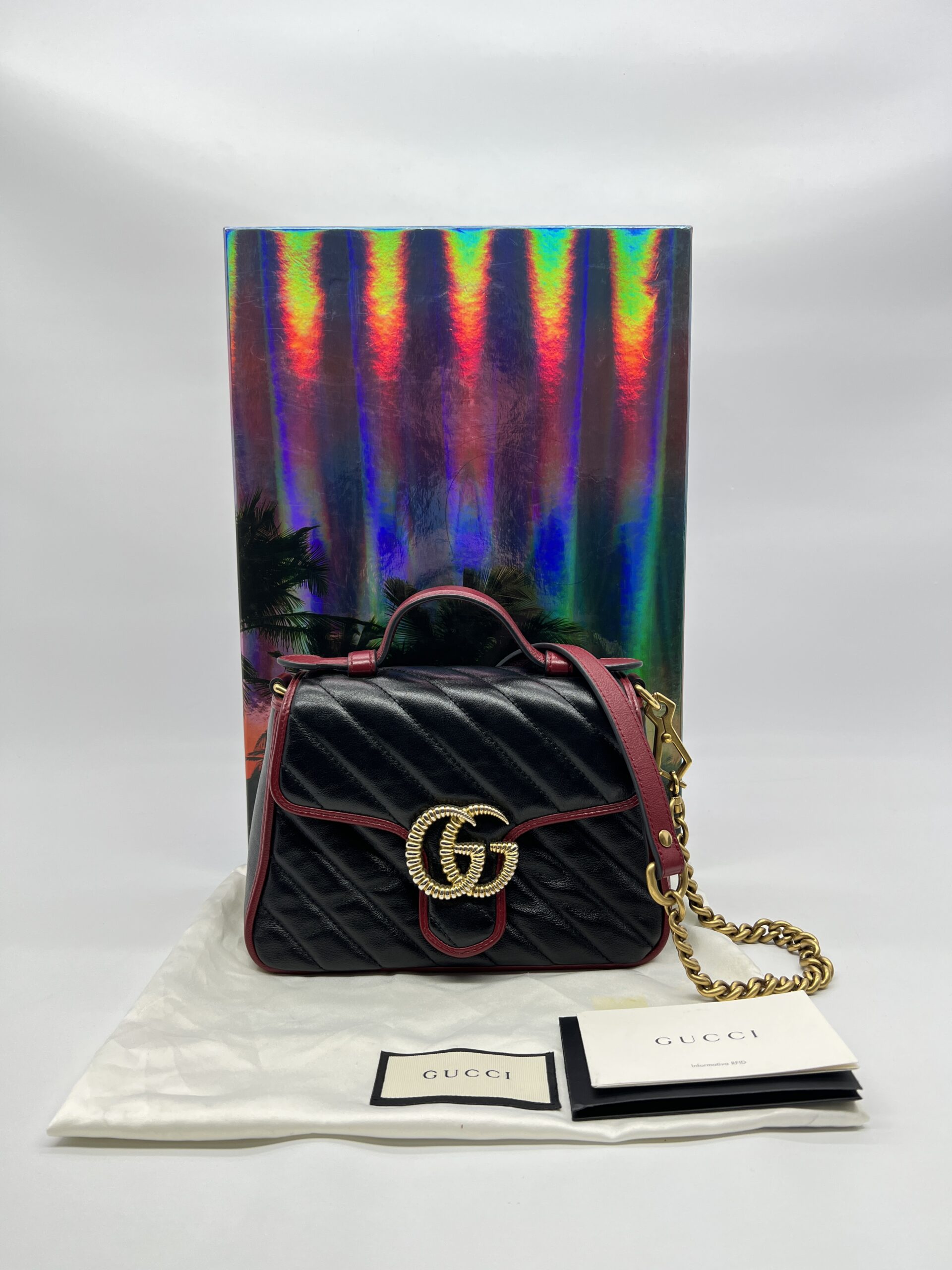 Gucci Mini Marmont Top Handle Black List Red GHW