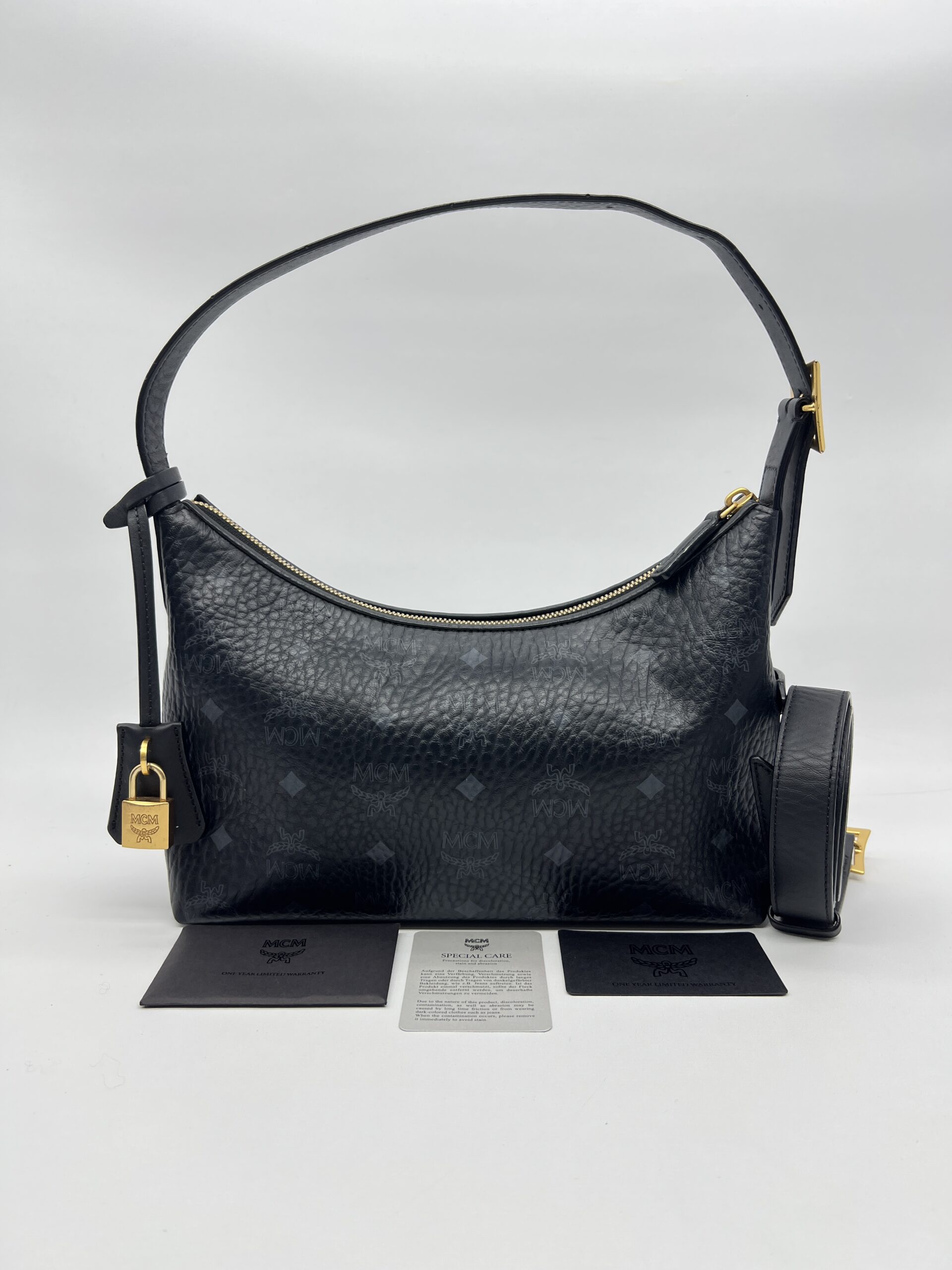MCM Aren Visetos Hobo Bag Black GHW