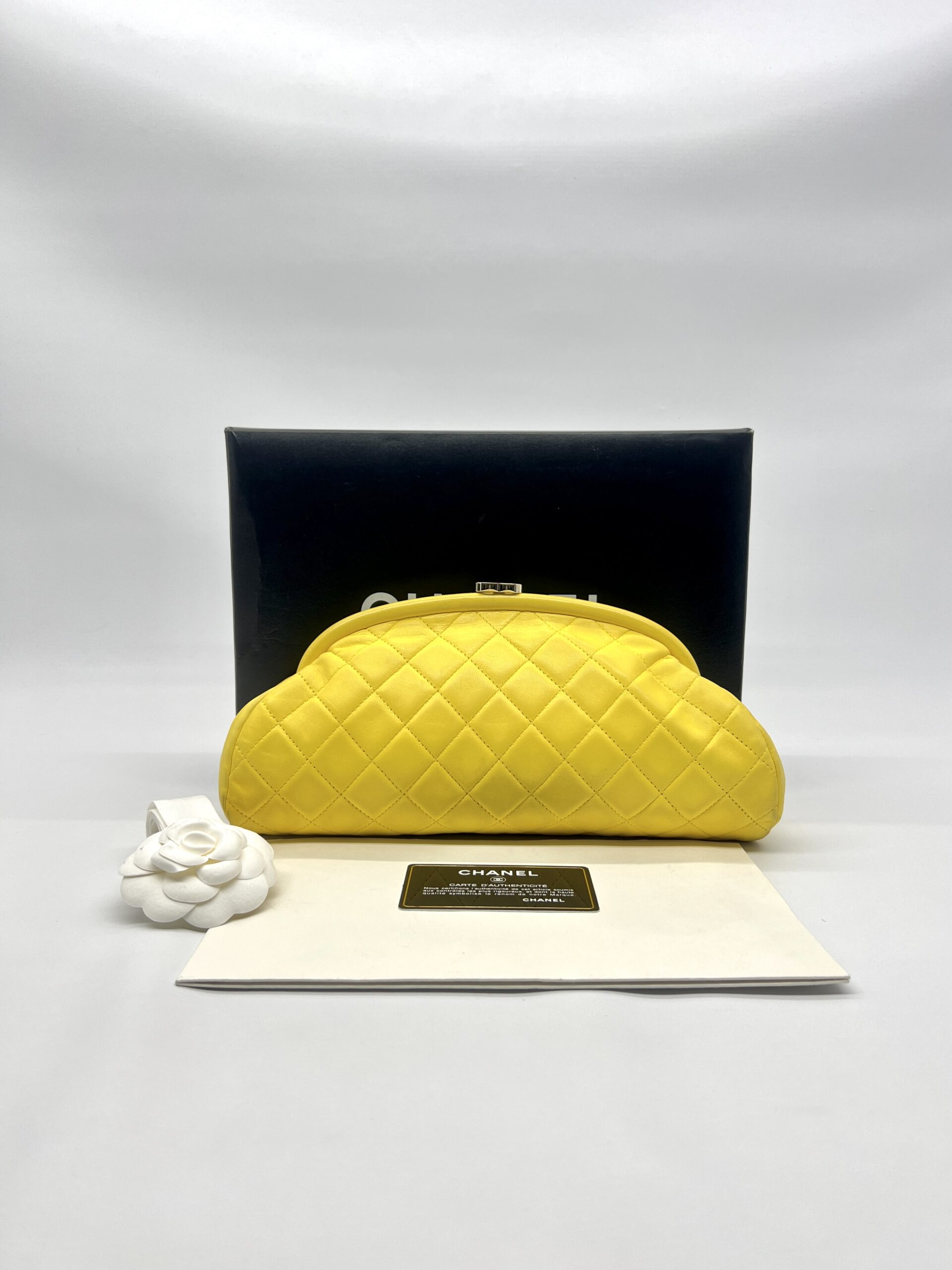 Chanel Timeless Clutch Lambskin Yellow GHW