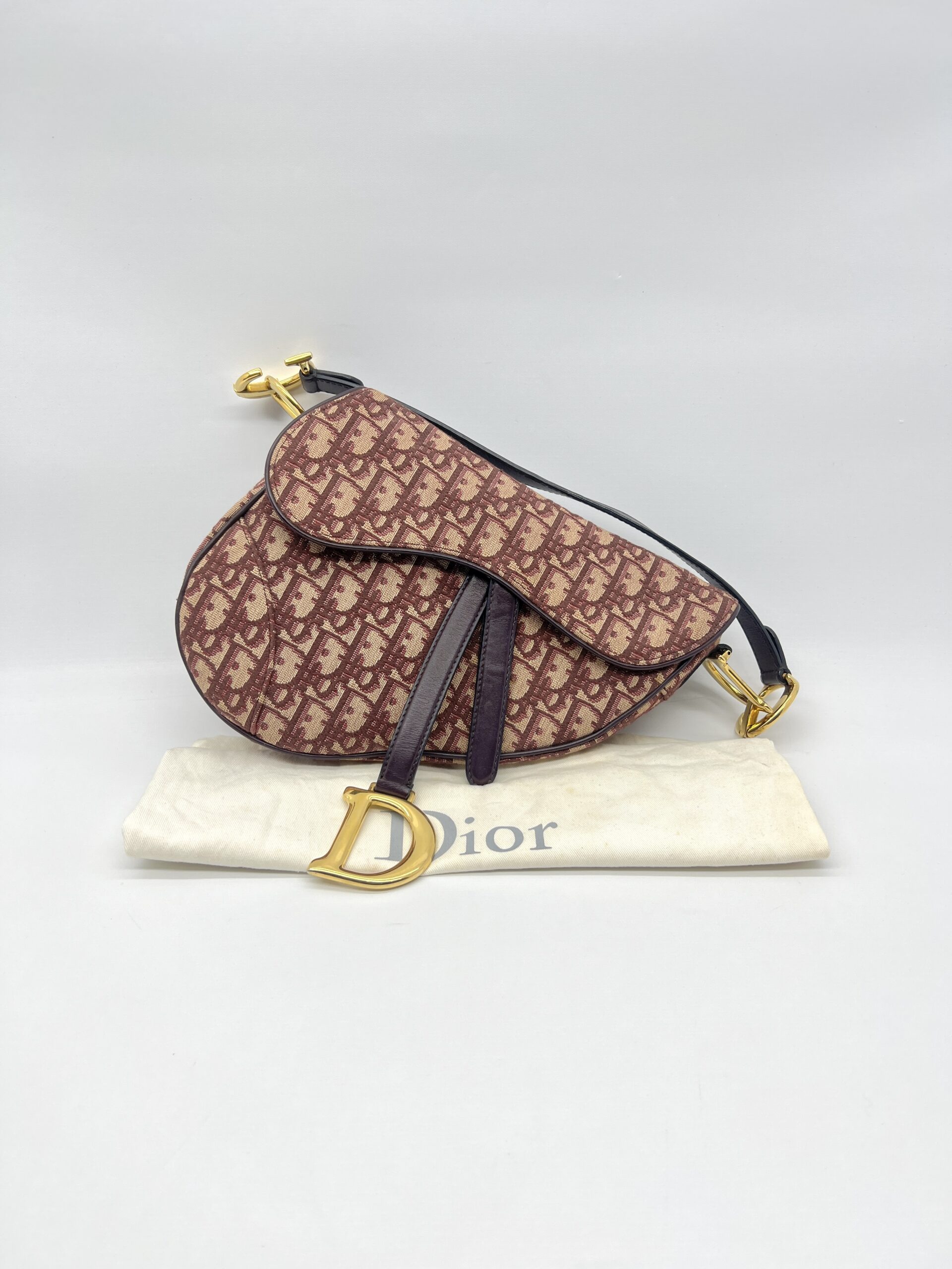 Dior Saddle Medium Oblique Canvas Maroon GHW