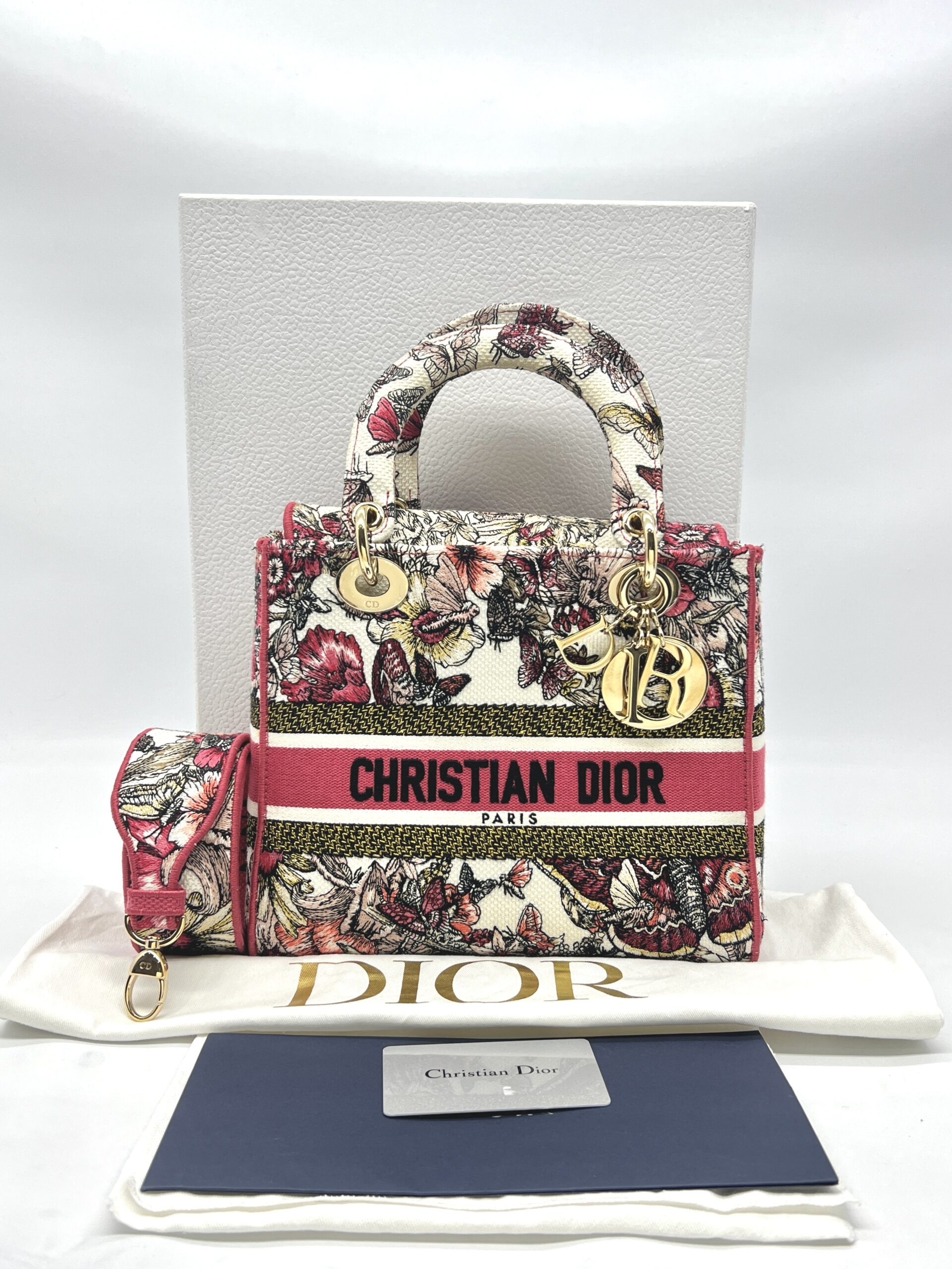 Dior Lady Dior Medium Canvas Embroidered Butterfly Print GHW