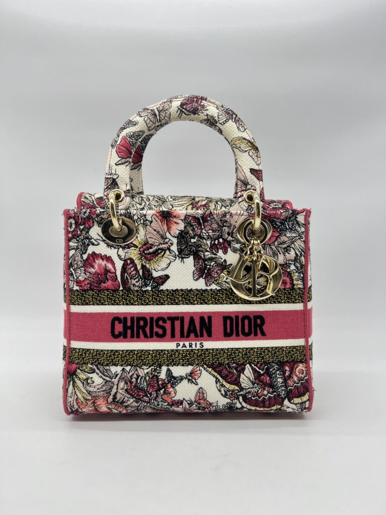 Dior Lady Dior Medium Canvas Embroidered Butterfly Print GHW