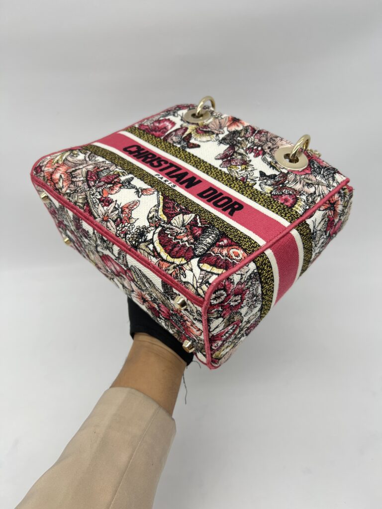 Dior Lady Dior Medium Canvas Embroidered Butterfly Print GHW