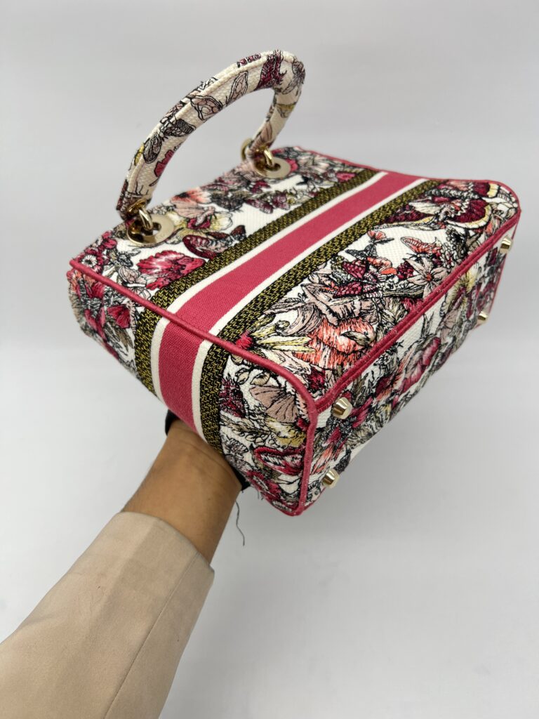 Dior Lady Dior Medium Canvas Embroidered Butterfly Print GHW