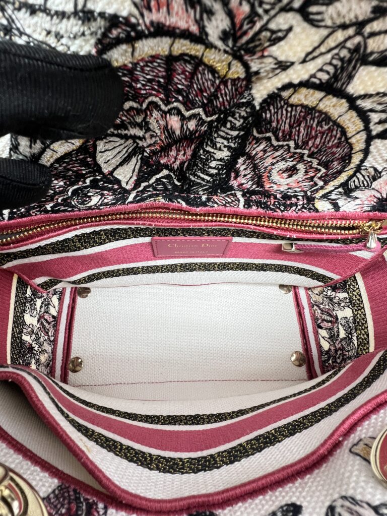 Dior Lady Dior Medium Canvas Embroidered Butterfly Print GHW