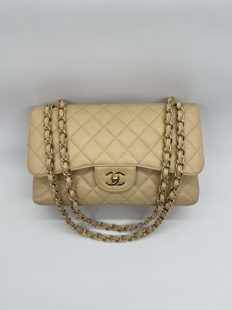 Chanel Classic Jumbo D FLap Caviar Beige GHW
