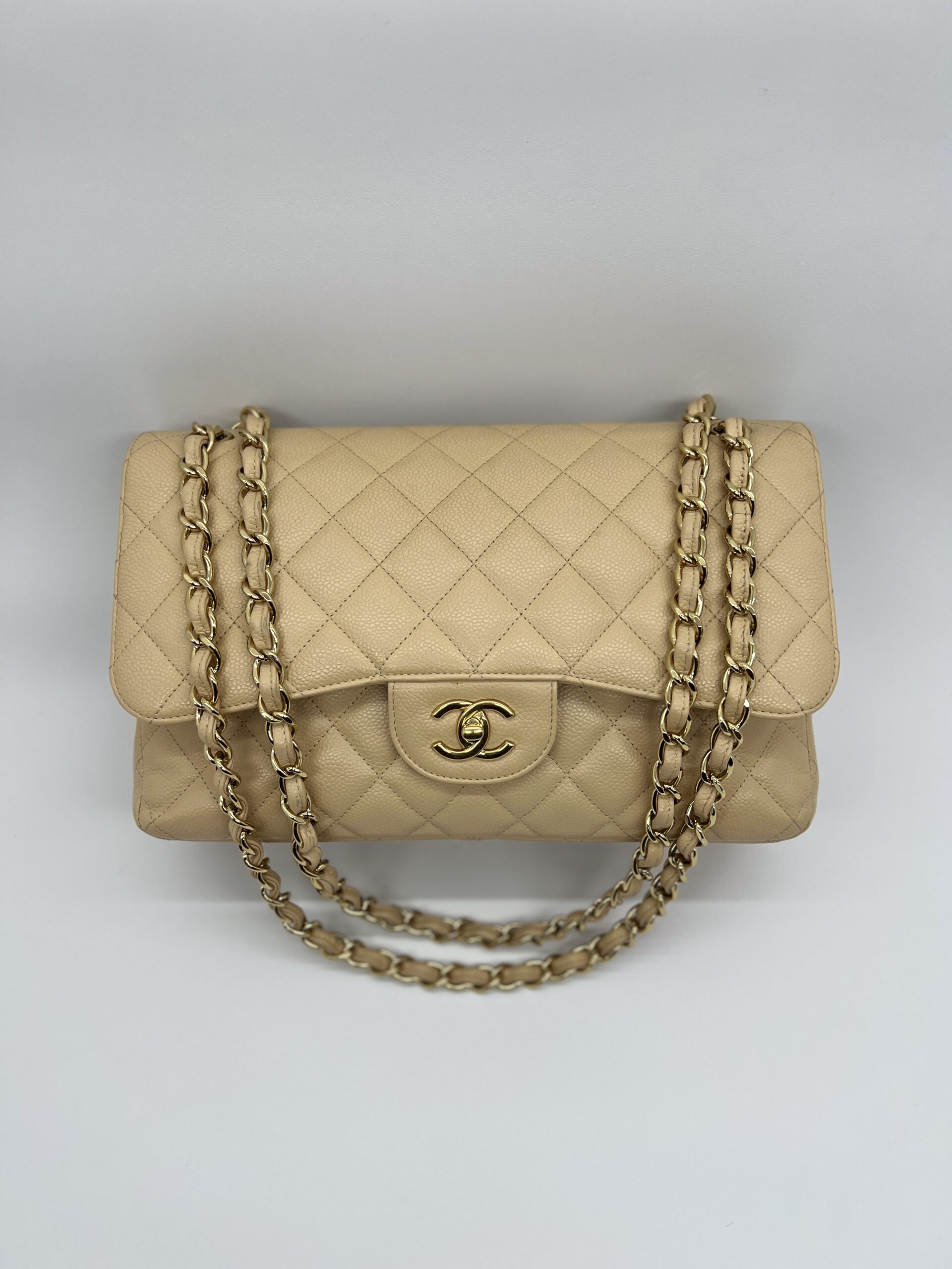 Chanel Classic Jumbo D FLap Caviar Beige GHW