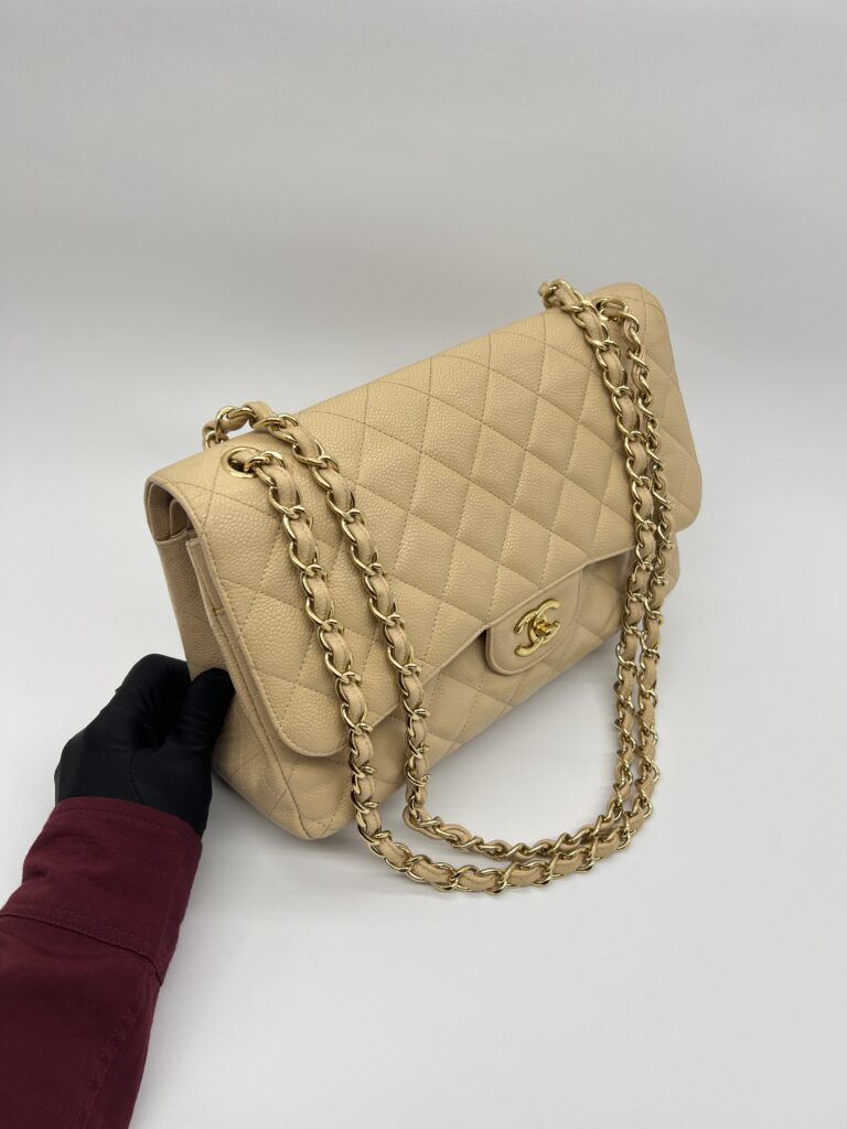 Chanel Classic Jumbo D FLap Caviar Beige GHW