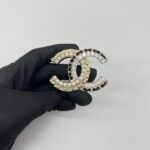 Chanel CC Crystals Pearl Leather Gold Black