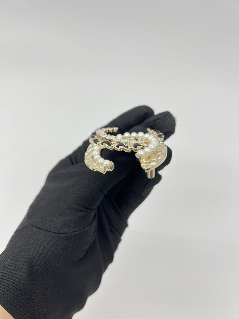 Chanel CC Crystals Pearl Leather Gold Black