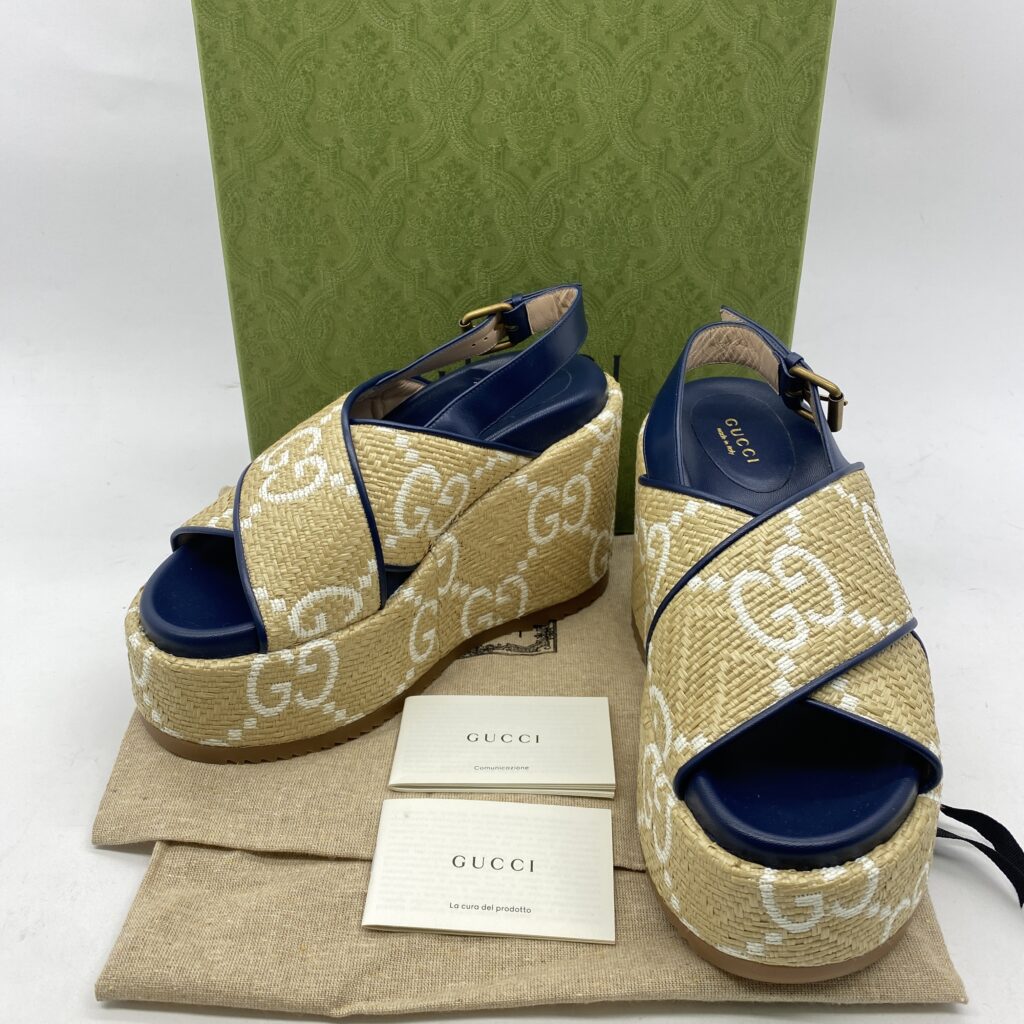 Gucci Platform Rattan Natural Navy GHW