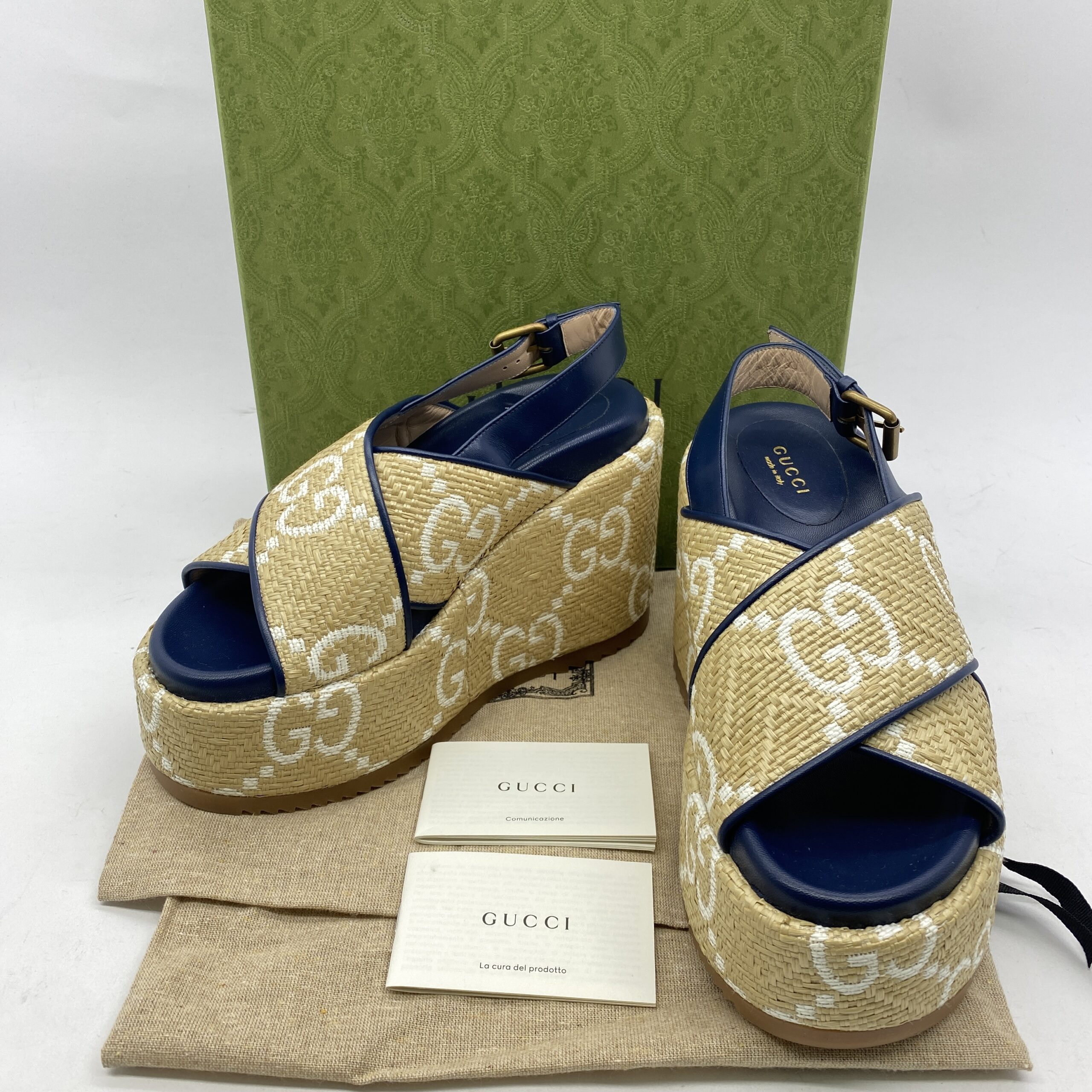 Gucci Platform Rattan Natural Navy GHW