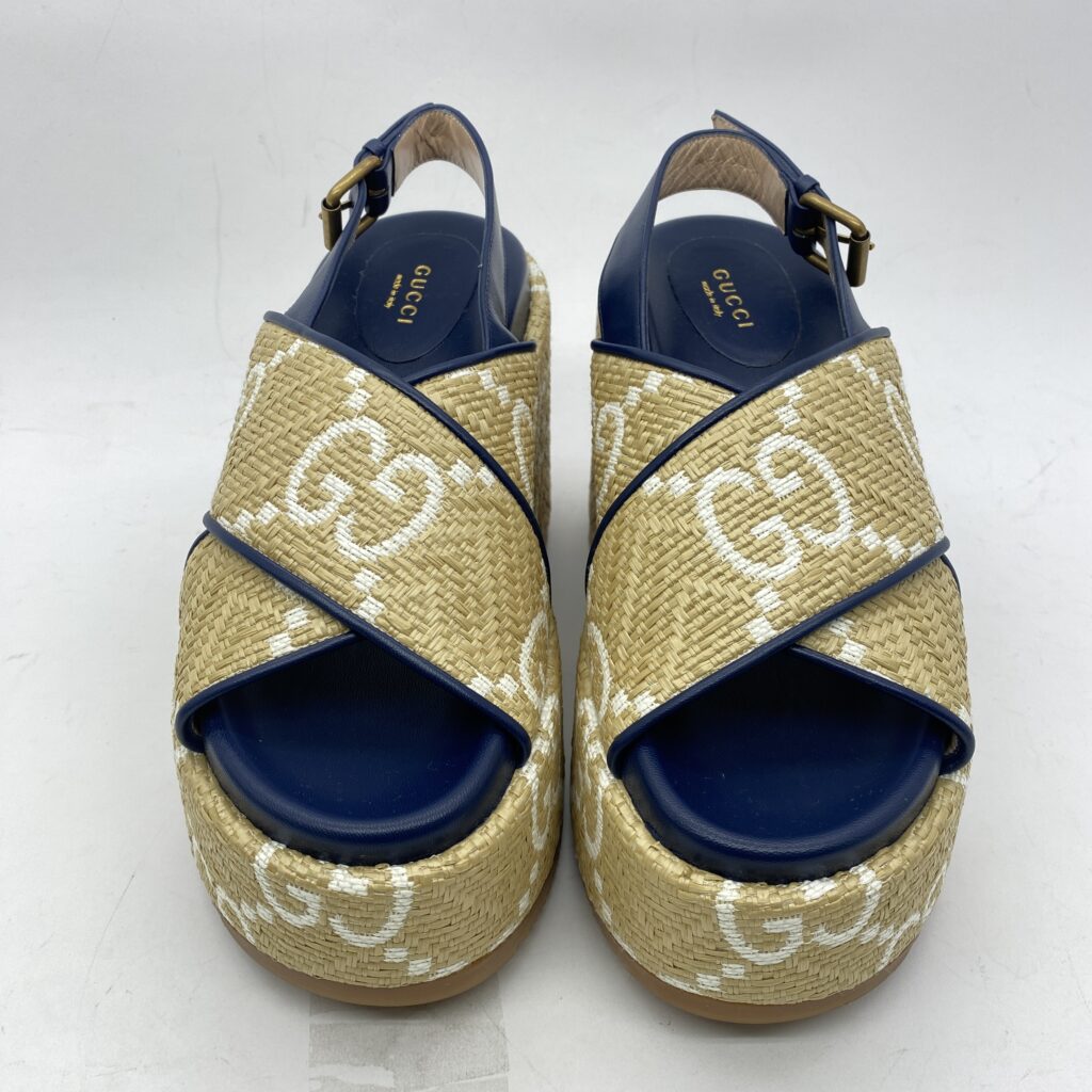 Gucci Platform Rattan Natural Navy GHW