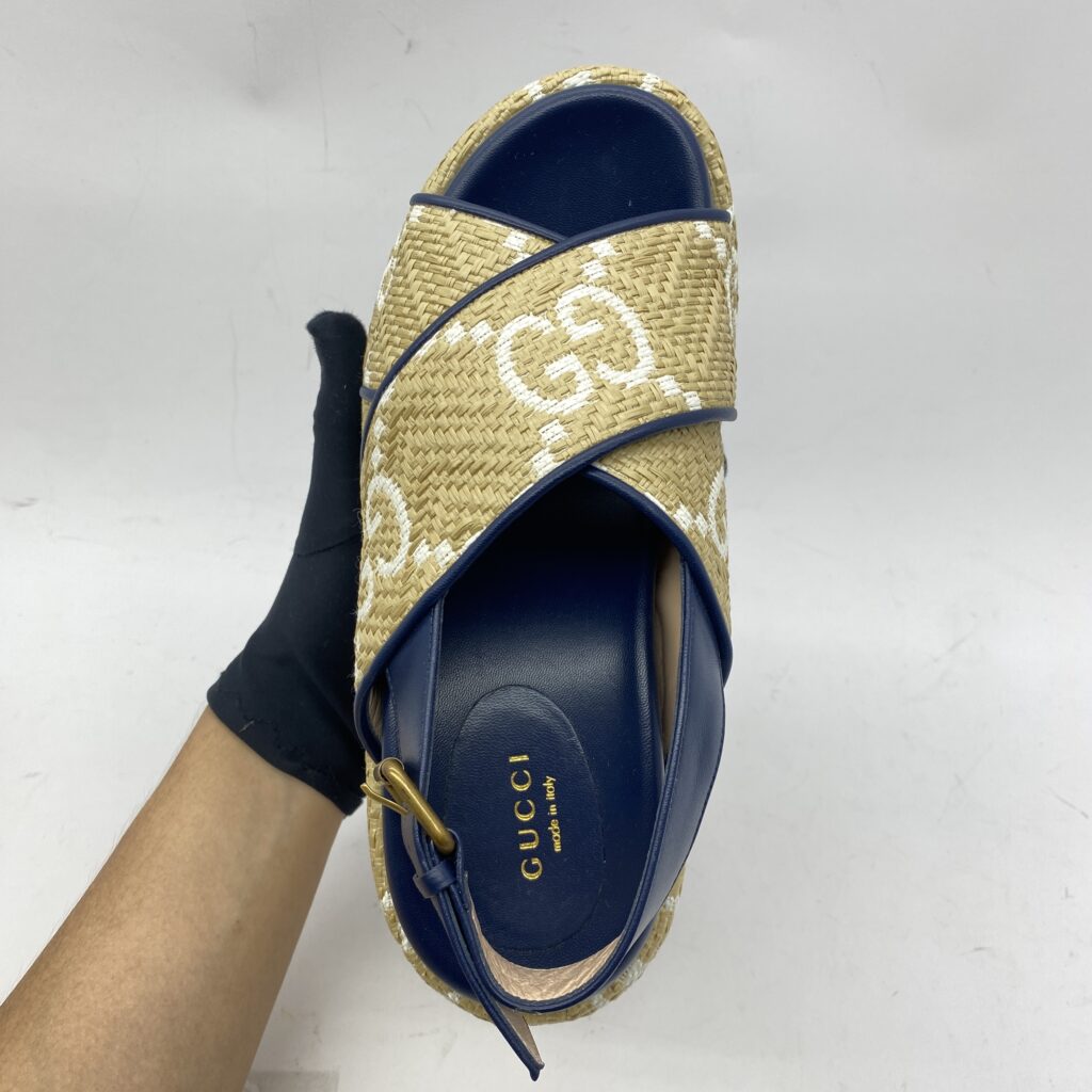 Gucci Platform Rattan Natural Navy GHW