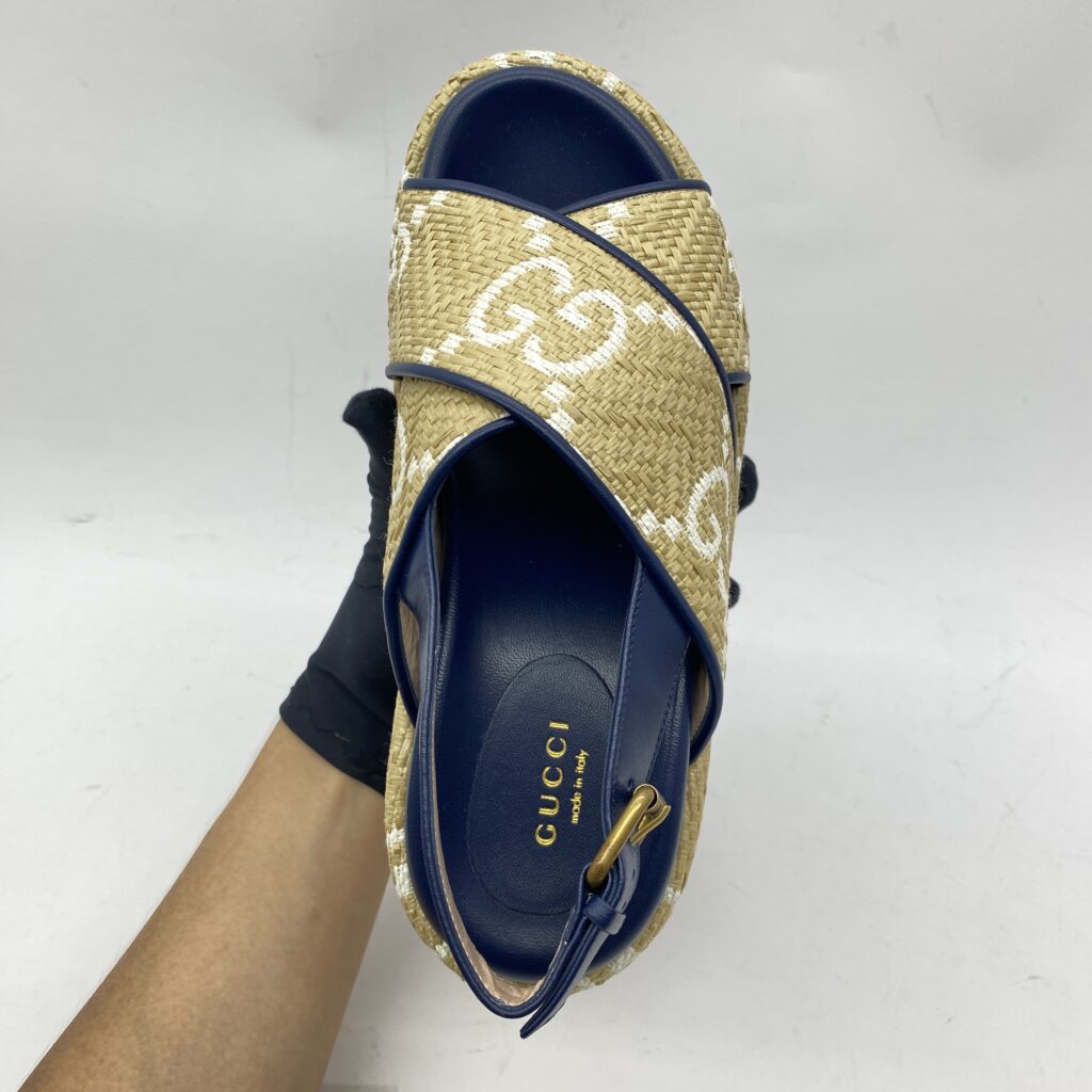 Gucci Platform Rattan Natural Navy GHW
