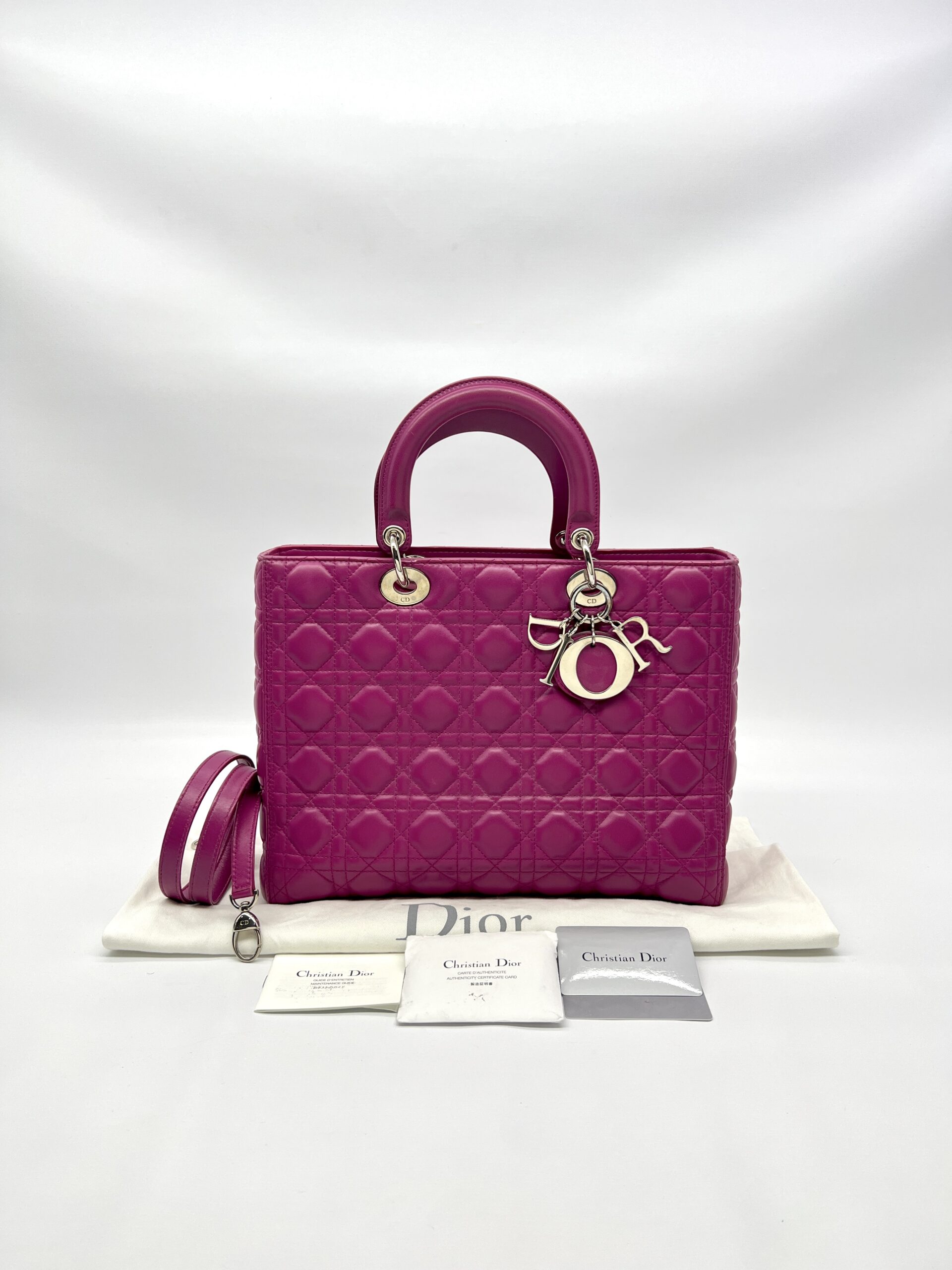 Dior Lady Dior Large Lambskin Fuchsia SHW