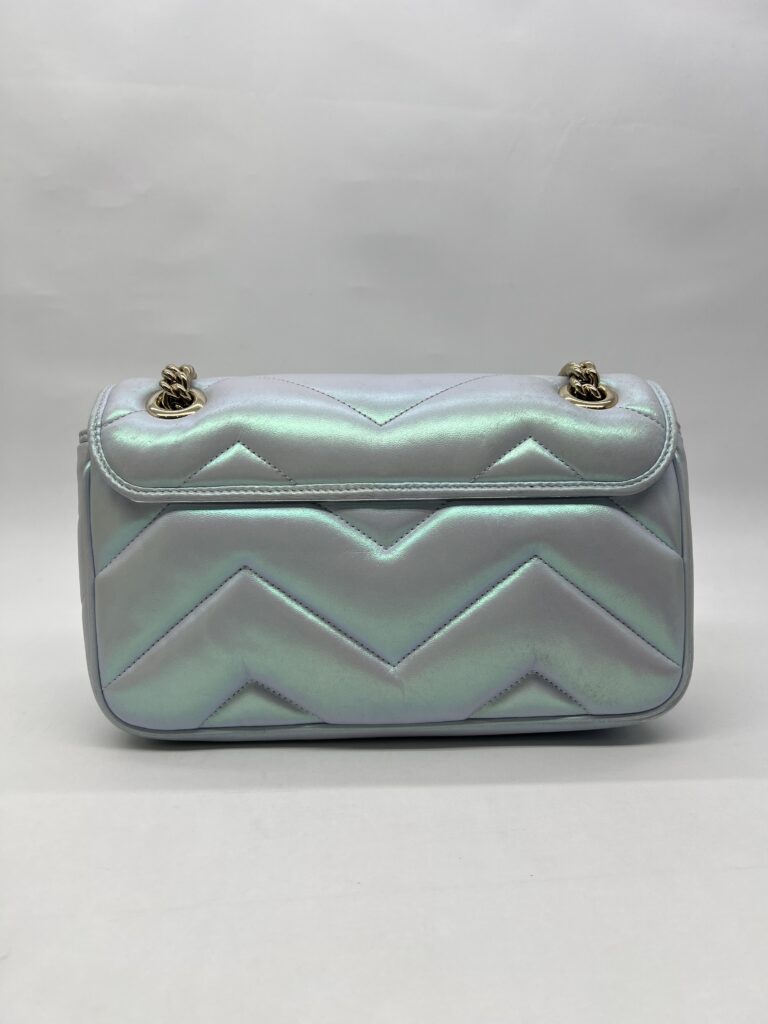 Gucci Marmont Flap Small Matelasse Iridescent Light Blue GHW