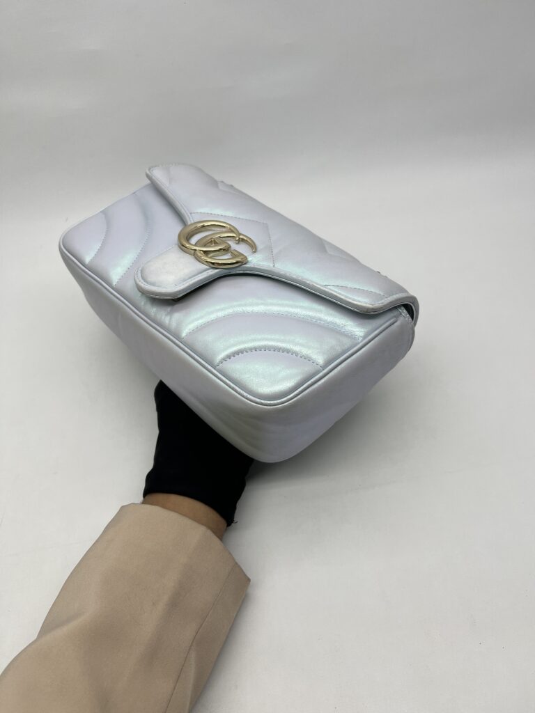 Gucci Marmont Flap Small Matelasse Iridescent Light Blue GHW
