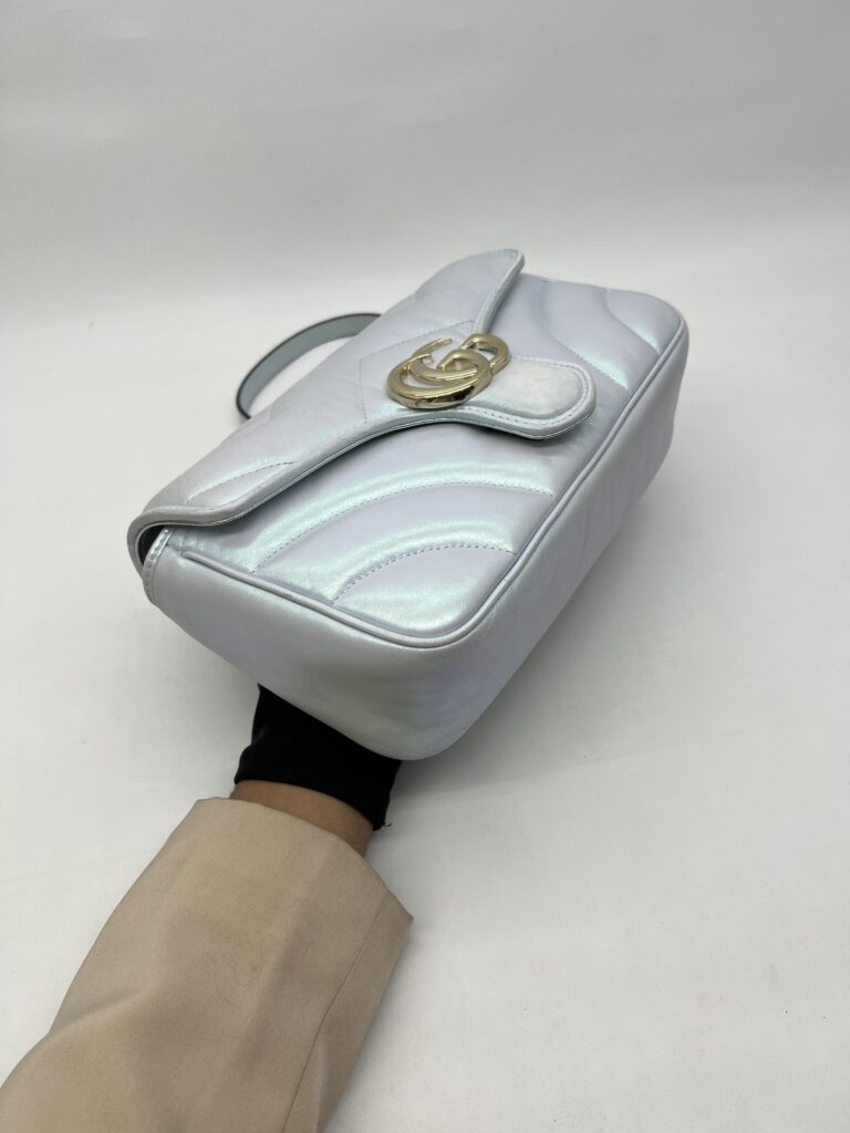 Gucci Marmont Flap Small Matelasse Iridescent Light Blue GHW
