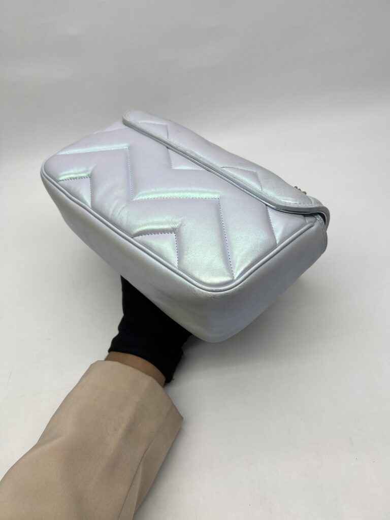 Gucci Marmont Flap Small Matelasse Iridescent Light Blue GHW