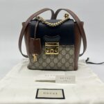 Gucci Mini Padlock Backpack GG Supreme Black Brown GHW