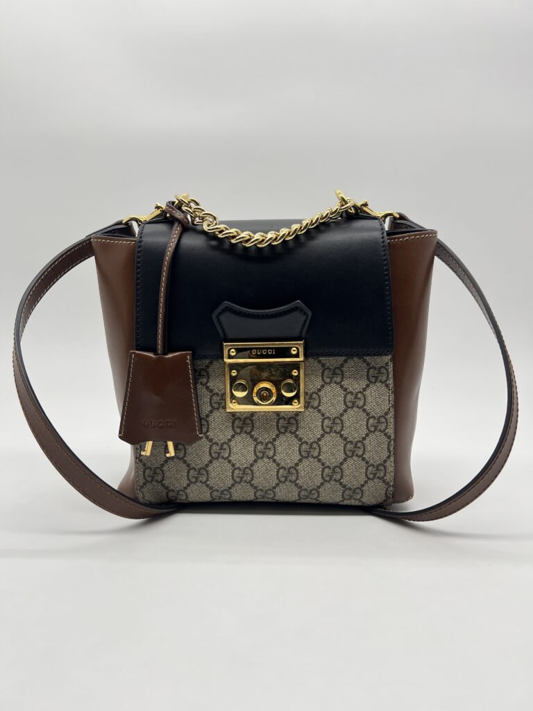 Gucci Mini Padlock Backpack GG Supreme Black Brown GHW