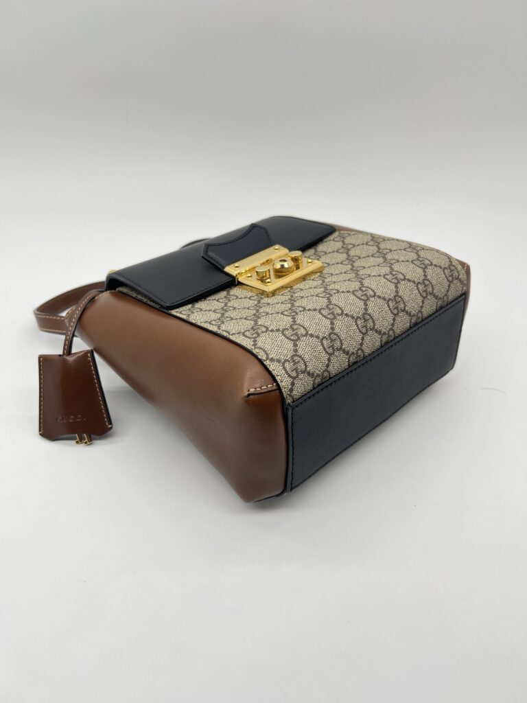 Gucci Mini Padlock Backpack GG Supreme Black Brown GHW