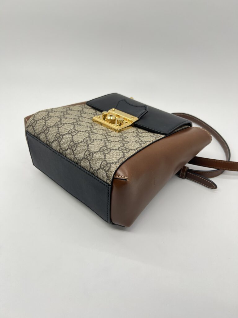 Gucci Mini Padlock Backpack GG Supreme Black Brown GHW