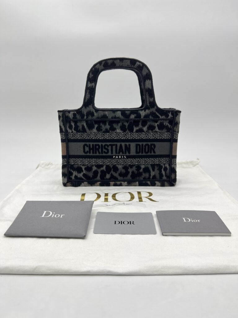 Dior Mini Book Tote Leopard Canvas Grey