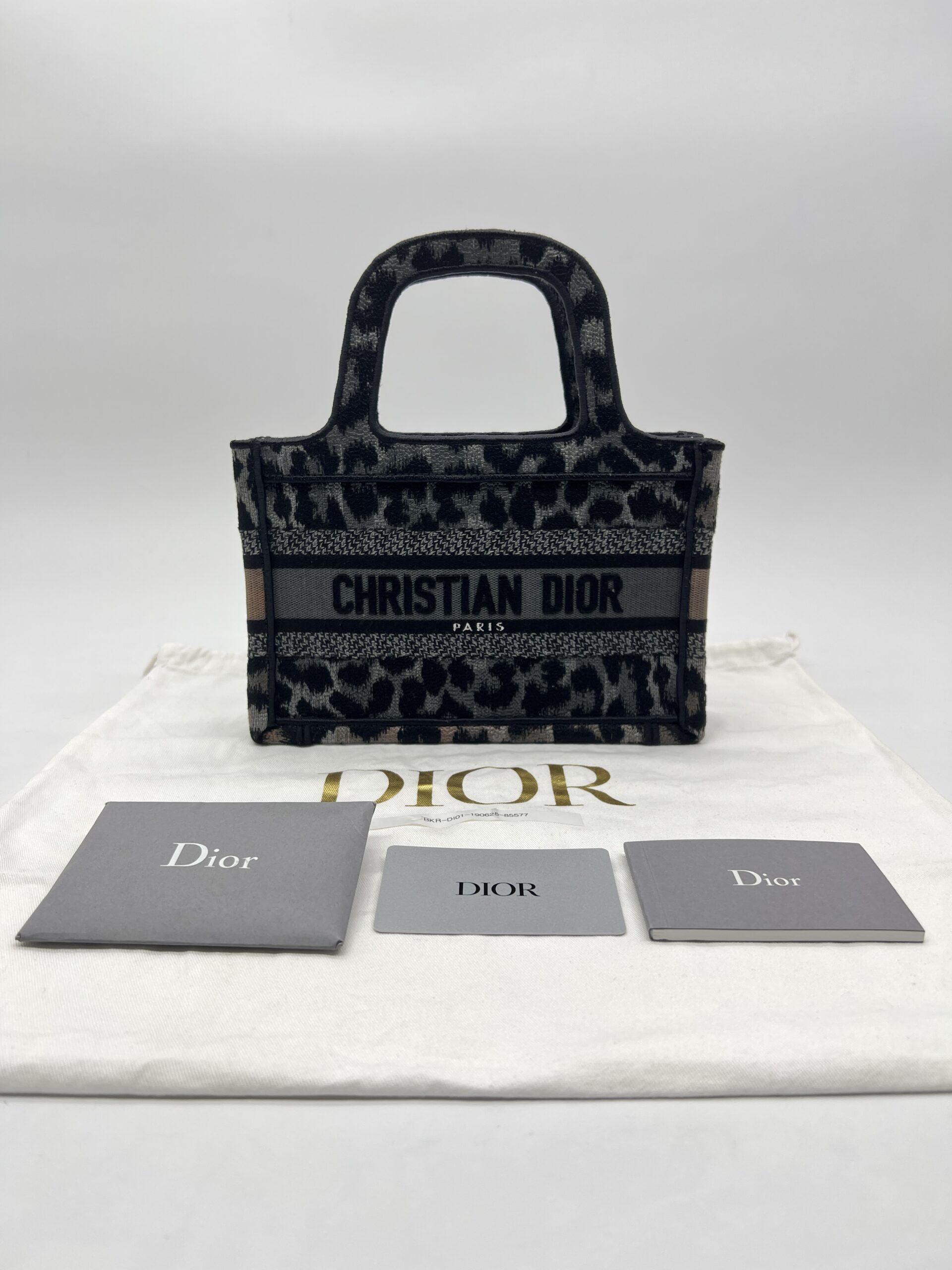 Dior Mini Book Tote Leopard Canvas Grey