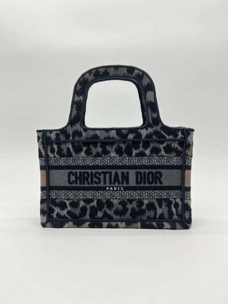 Dior Mini Book Tote Leopard Canvas Grey