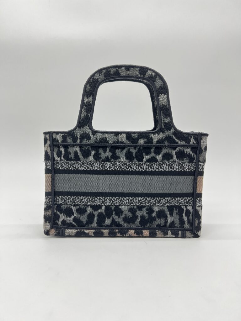 Dior Mini Book Tote Leopard Canvas Grey