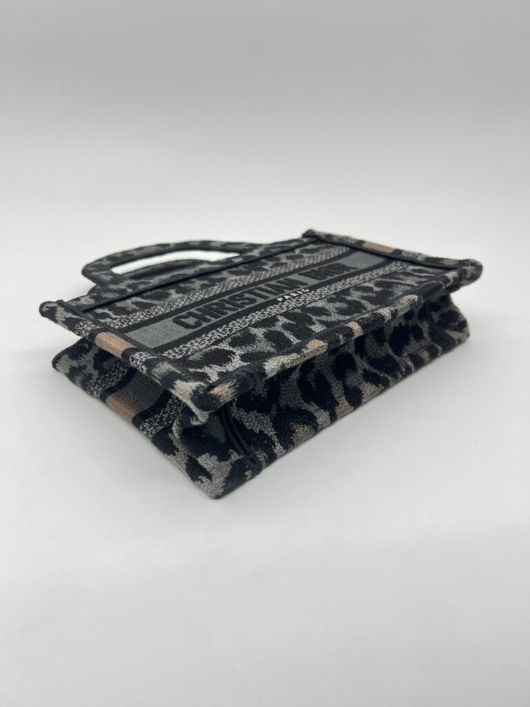 Dior Mini Book Tote Leopard Canvas Grey