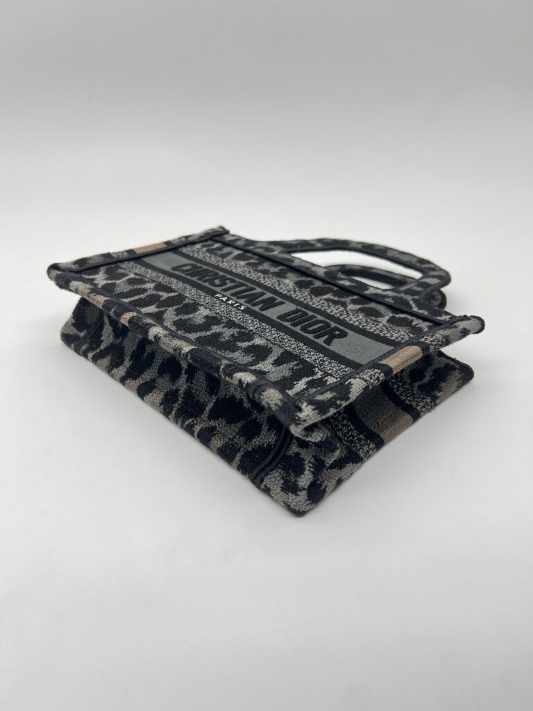 Dior Mini Book Tote Leopard Canvas Grey