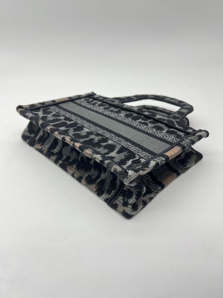 Dior Mini Book Tote Leopard Canvas Grey