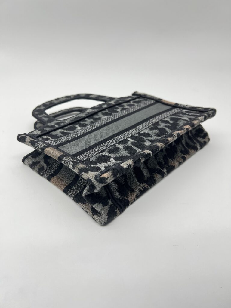 Dior Mini Book Tote Leopard Canvas Grey