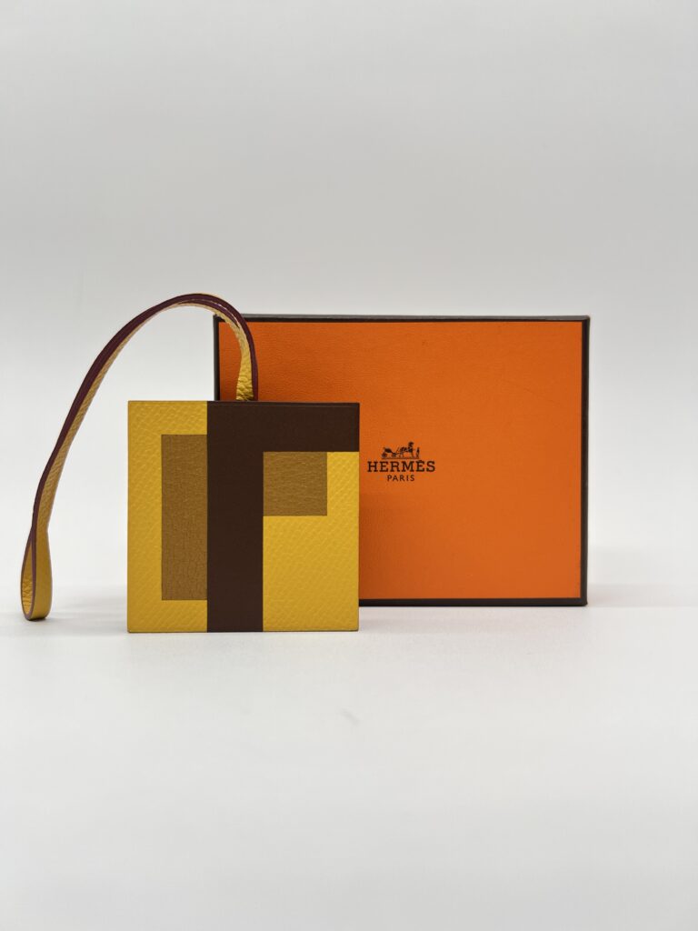 Hermes Letre "F" Bag Charm Jaune/Ebene/Gold