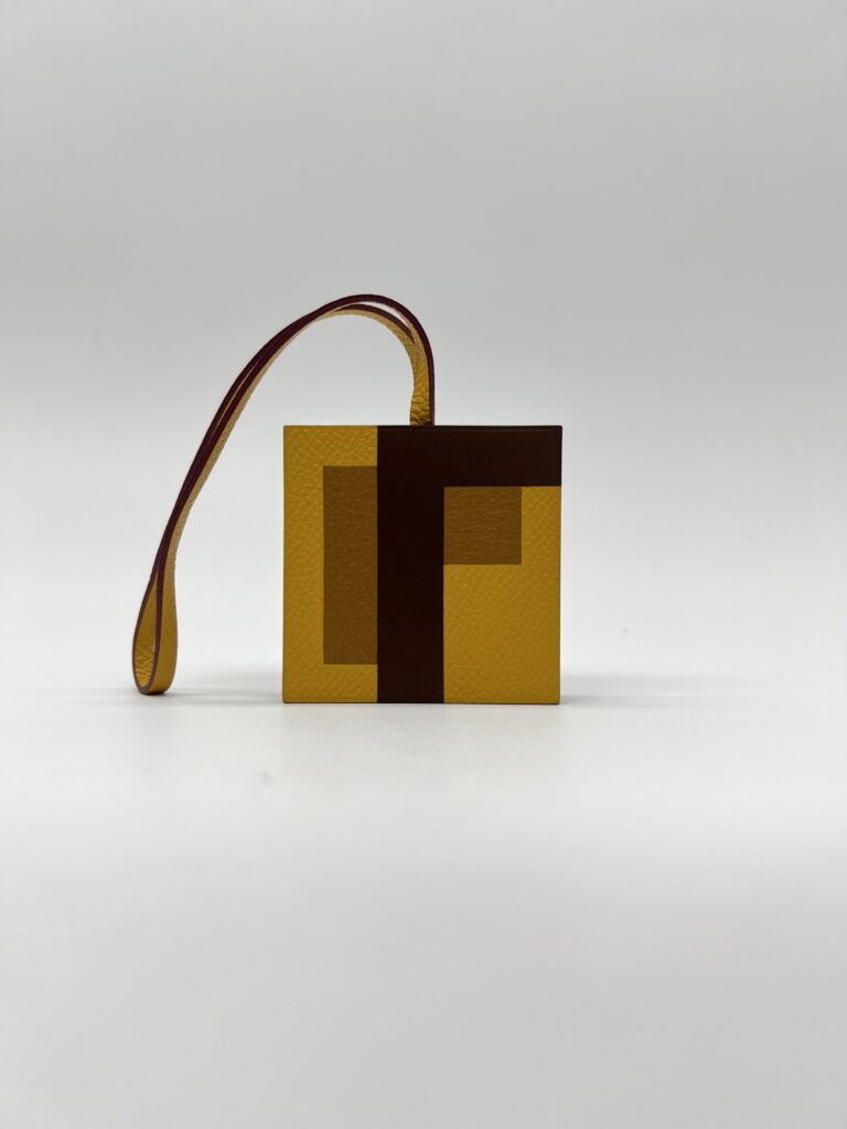 Hermes Letre "F" Bag Charm Jaune/Ebene/Gold
