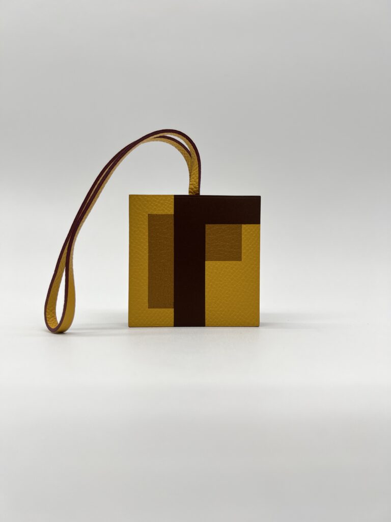 Hermes Letre "F" Bag Charm Jaune/Ebene/Gold
