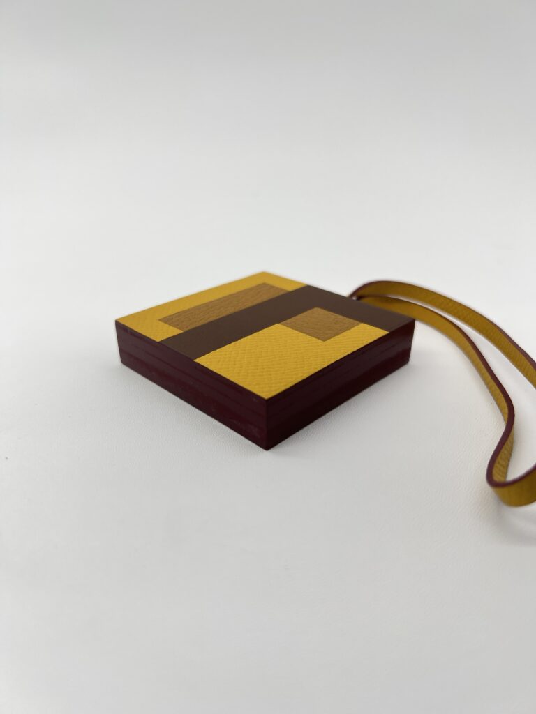 Hermes Letre "F" Bag Charm Jaune/Ebene/Gold