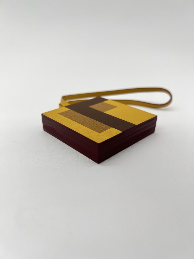 Hermes Letre "F" Bag Charm Jaune/Ebene/Gold