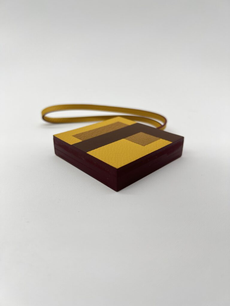 Hermes Letre "F" Bag Charm Jaune/Ebene/Gold