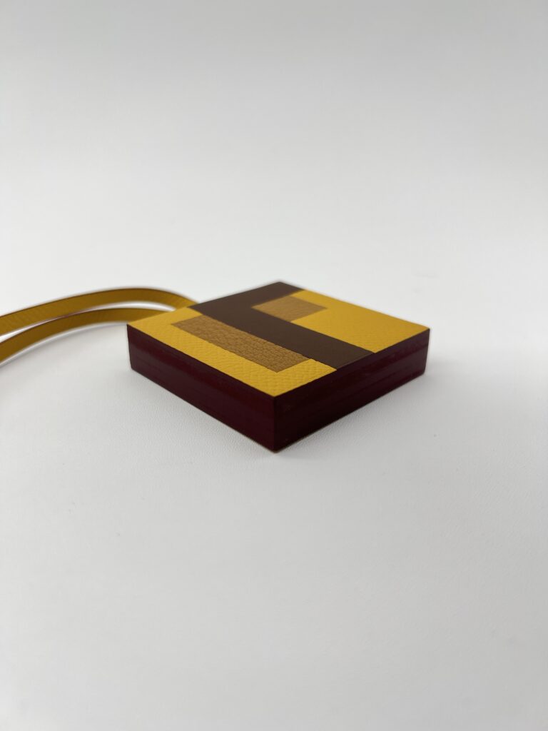 Hermes Letre "F" Bag Charm Jaune/Ebene/Gold