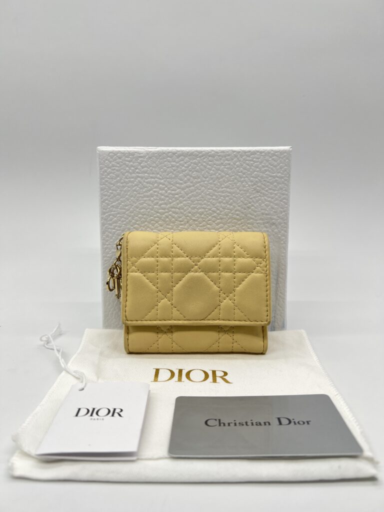 Dior Lady D Lotus Trifold Lambskin Pastel Yellow GHW