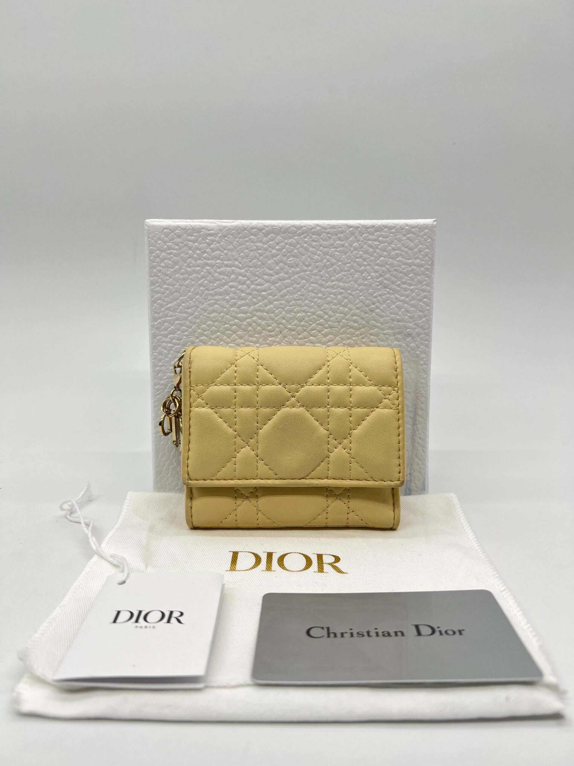 Dior Lady D Lotus Trifold Lambskin Pastel Yellow GHW