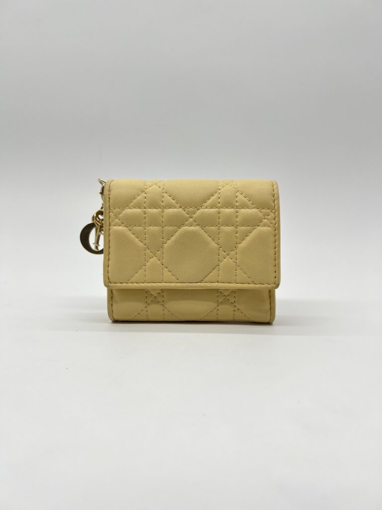 Dior Lady D Lotus Trifold Lambskin Pastel Yellow GHW