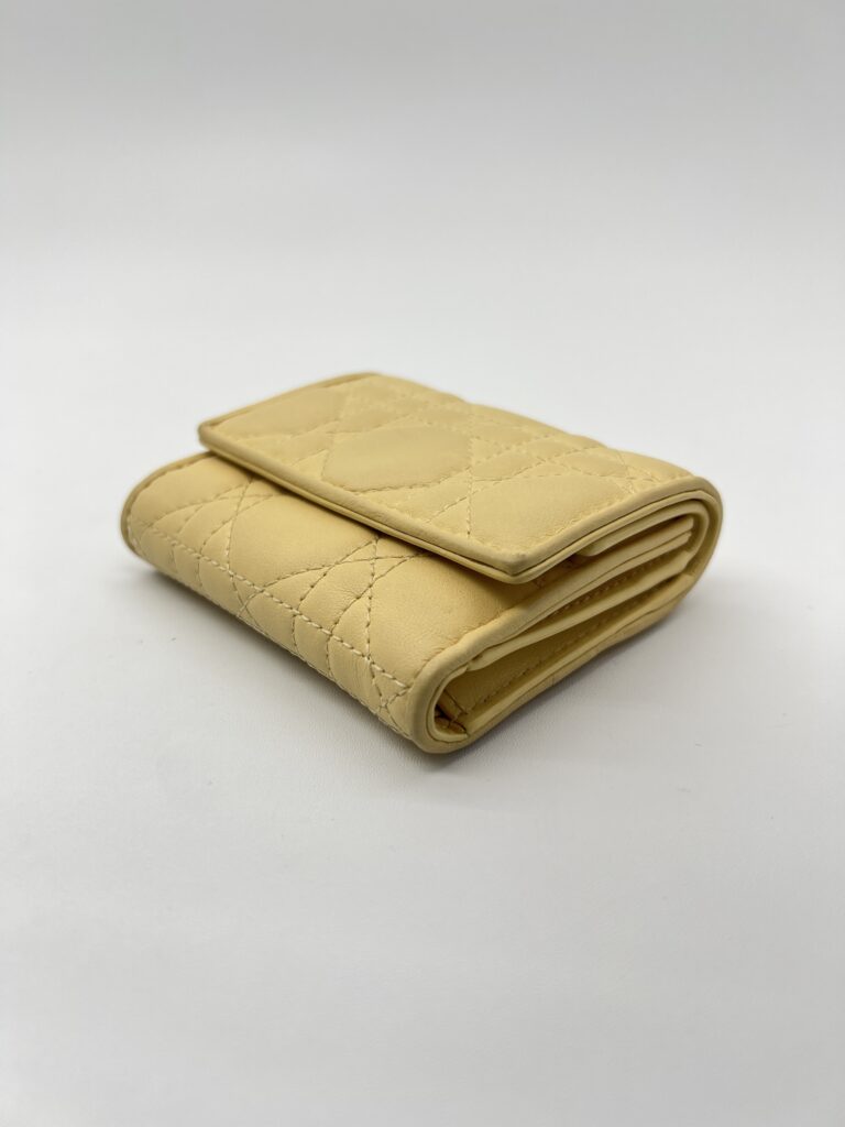 Dior Lady D Lotus Trifold Lambskin Pastel Yellow GHW